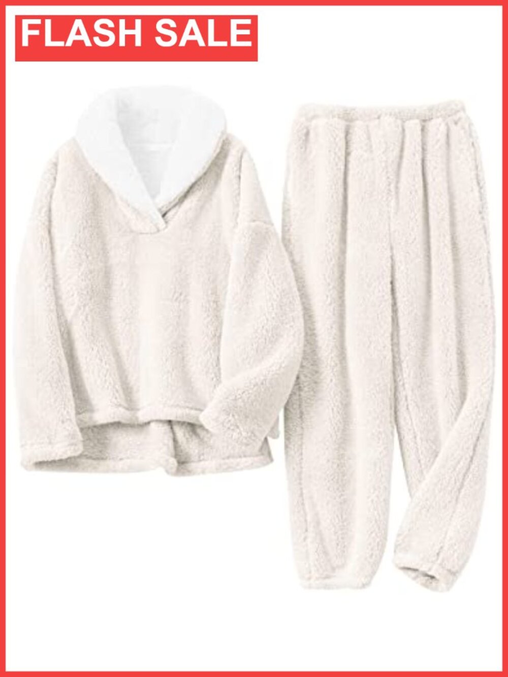 Fluffy Fleece Pajama Set Pullover Top Jogger Pants Warm Loungewear 2 Piece PJs
